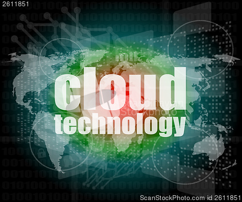 Image of words cloud technology on digital screen, information technology concept