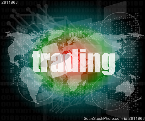 Image of trading word on digital screen, global communication concept