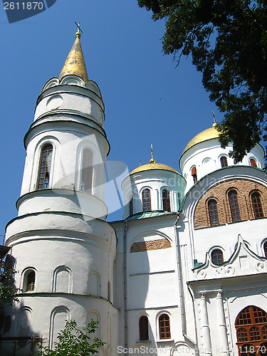 Image of Christian church on the background of blue sky