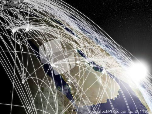 Image of Sunrise over Arabian peninsula with network
