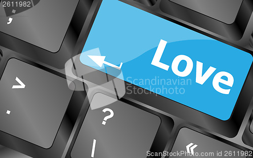 Image of Modern keyboard key with love text. Social network concept