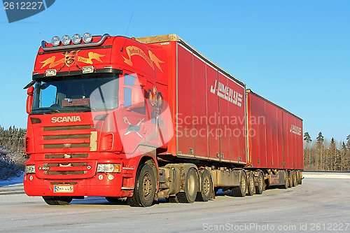 Image of Red Scania R500 Semi Trailer Truck