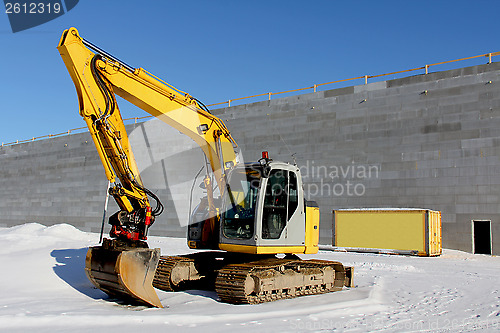 Image of Excavator on a Construction Site in Winter