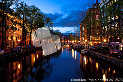 Image of Amsterdam channels at night