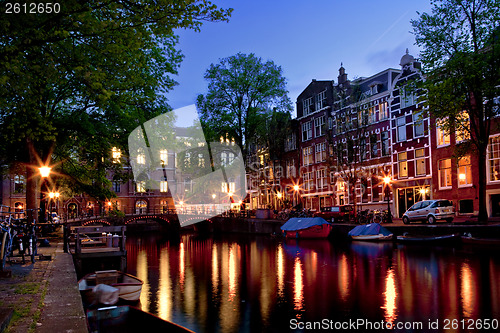 Image of Amsterdam channels at night