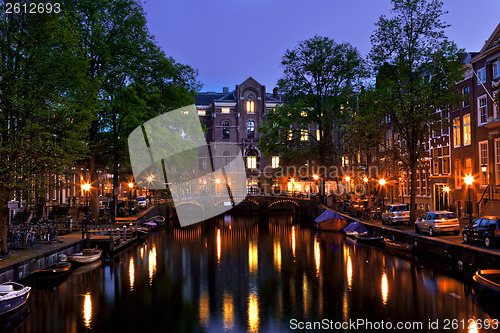 Image of Amsterdam channels at night