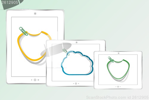 Image of Cloud computing connection on the digital tablet pc. Isolated on white