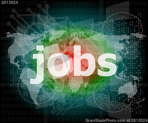 Image of The word jobs on digital screen, social concept