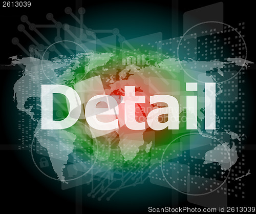 Image of The word detail on digital screen, business concept