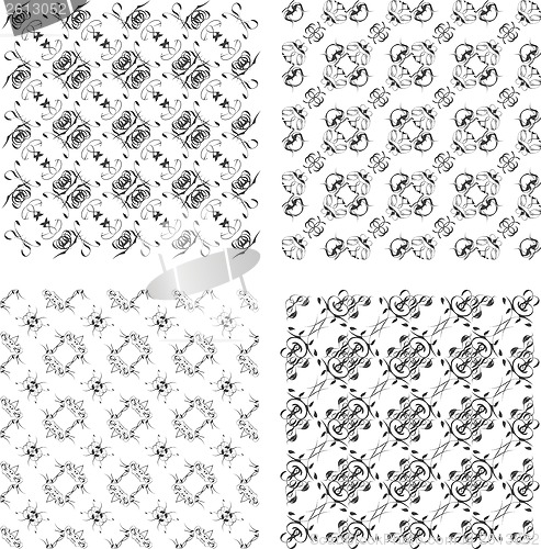 Image of Set of black and white geometric seamless patterns. background