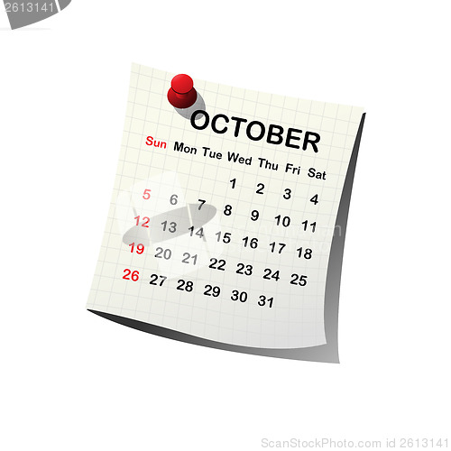 Image of 2014 paper calendar for October