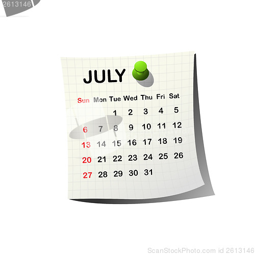 Image of 2014 paper calendar for July