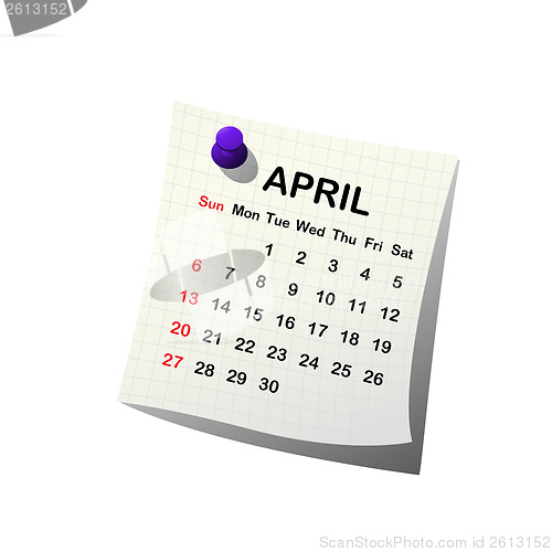 Image of 2014 paper calendar for April