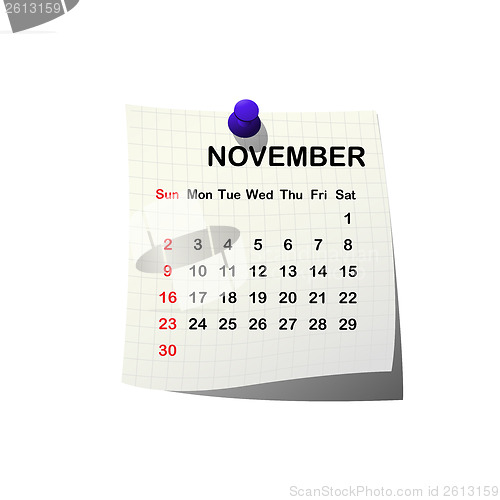 Image of 2014 paper calendar for November