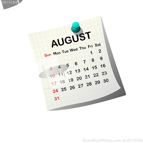 Image of 2014 paper calendar for August