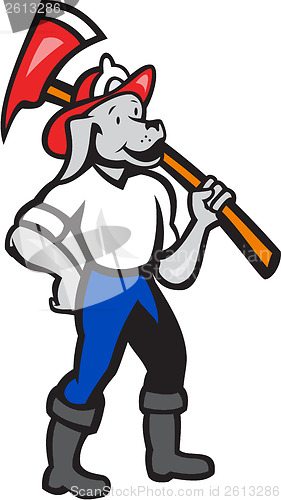 Image of Dog Fireman Firefighter Fire Axe Cartoon