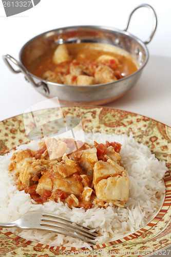 Image of Fish curry meal and kadai bowl vertical