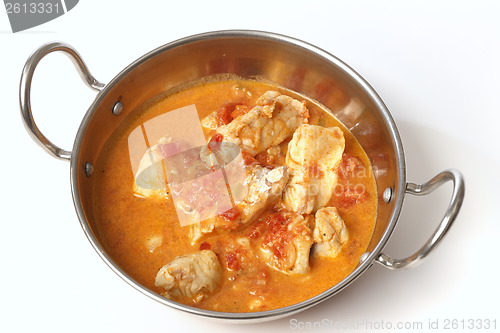 Image of Fish curry in a kadai from above