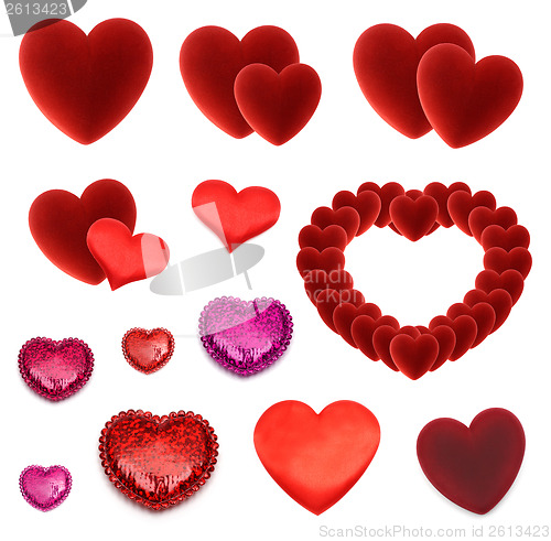 Image of set of many isolated red hearts