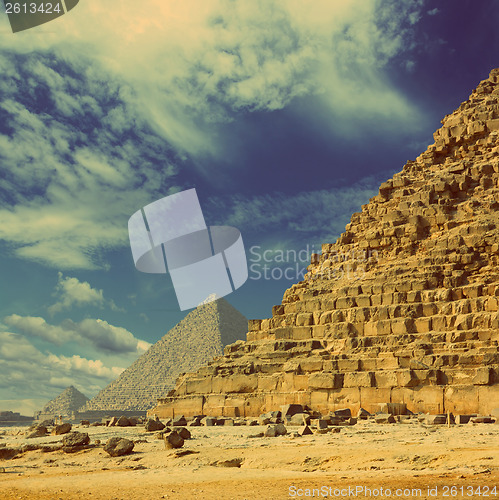 Image of egypt pyramids in Giza Cairo - vintage retro style