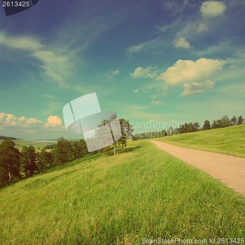 Image of summer landscape with road - vintage retro style