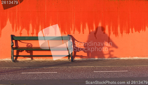 Image of Bench and red wall. Island of Fanoe in Denmark