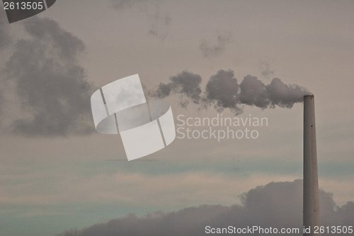 Image of Chimneys from a heating plant viewed from Island of Fanoe in Den