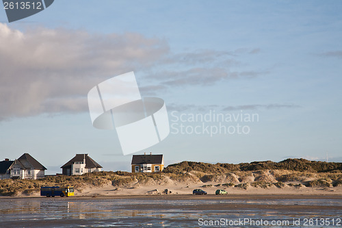 Image of Public bus transport on the beach Island of Fanoe in Denmark