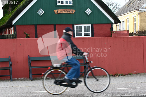 Image of Man on bicycle Island of Fanoe in Denmark