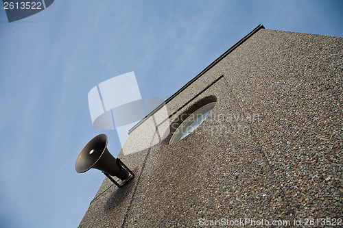 Image of Old house with a loudspeaker. Island of Fanoe in Denmark