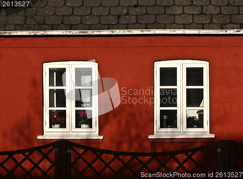 Image of Window detail of a red house Island of Fanoe in Denmark