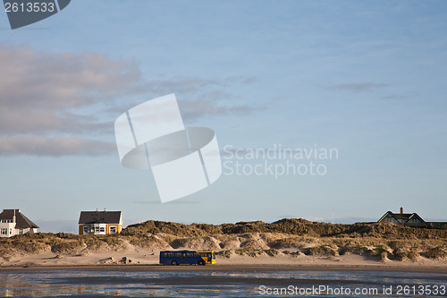 Image of Public bus transport on the beach Island of Fanoe in Denmark