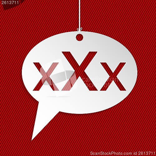 Image of Hanging speech bubble sign with XXX text