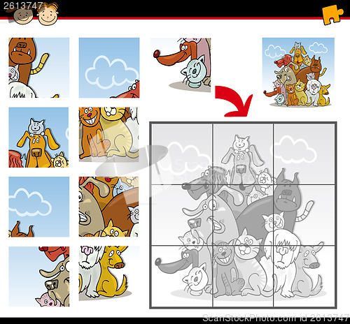 Image of cartoon dogs and cats jigsaw puzzle game
