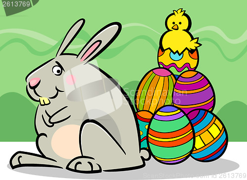 Image of easter bunny and eggs cartoon illustration
