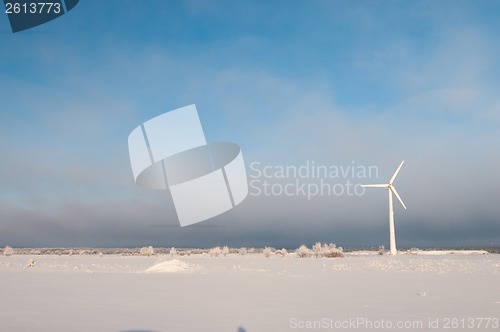 Image of Windmill and blue sky in winter