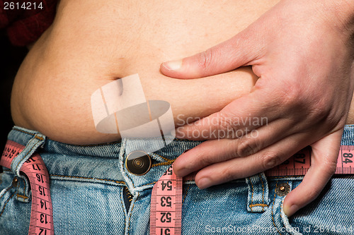 Image of Woman showing fat belly