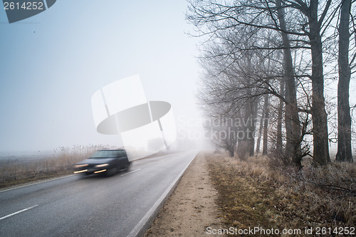 Image of Car on a road in fog