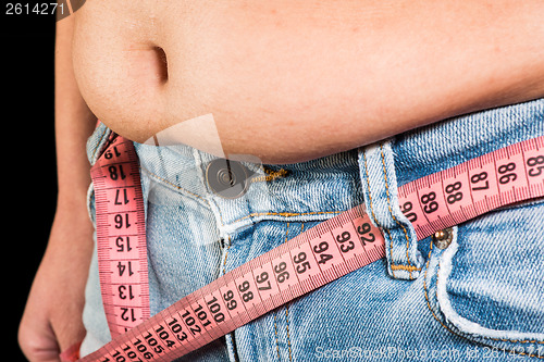 Image of Woman showing fat belly