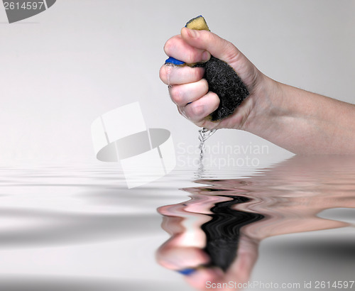 Image of hand pressing a wet sponge