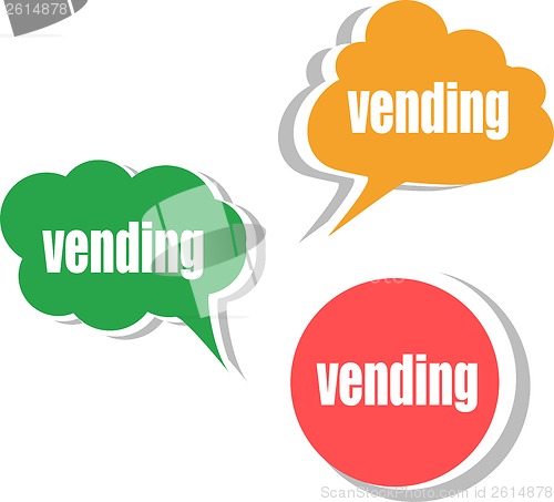 Image of vending word on modern banner design template. set of stickers, labels, tags, clouds