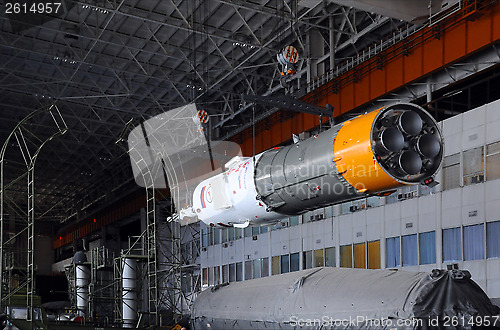 Image of Soyuz Spacecraft in Integration Facility Building