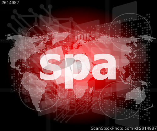 Image of words spa on digital touch screen background