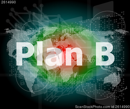 Image of The word plan b on digital screen, business concept