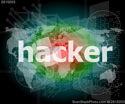 Image of Privacy concept: words Hacker on digital background