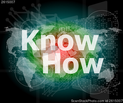 Image of The word know how on digital screen, social concept