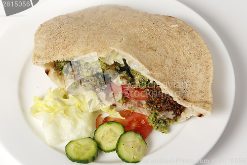 Image of Falafel pocket sandwich with salad