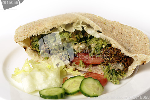 Image of Falafel chickpea balls salad sandwich