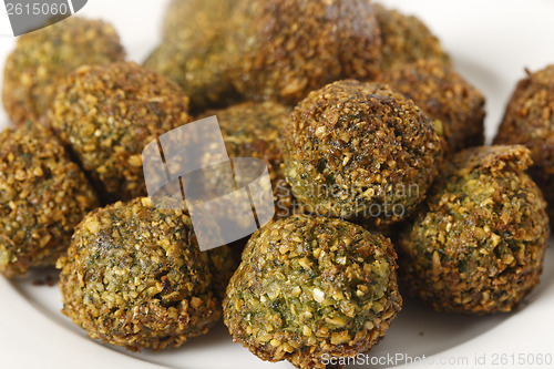 Image of Falafel chickpea and herb balls on a plate close up