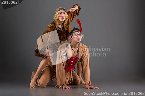 Image of Couple of funny american indian characters at studio